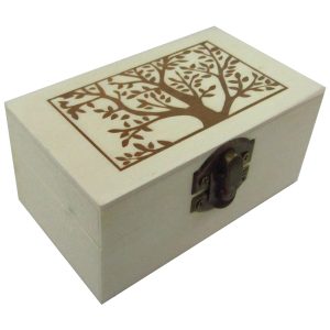 Ξύλινο αλουστράριστο παραλληλόγραμμο κουτί με διακοσμητική πυρογραφία
